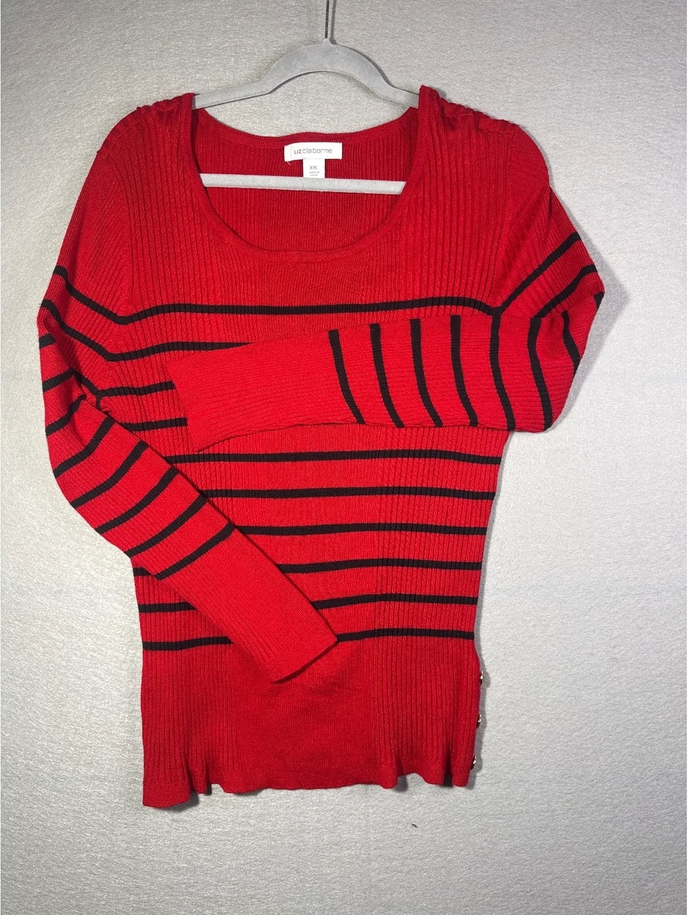 Liz Claiborne Women's Red and Black Striped Ribbed Cardigan Sweater XXL